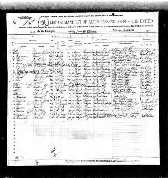 Boston Ship List 1909 Machado From Ancestry.com, this ship's manifest lists immigrants arriving to the port of Boston from Portugal's Azores Islands.