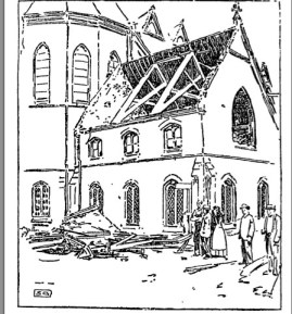 St. Patrick's Church of Lawrence, Massachusetts, after the 1890 Cyclone (From the Boston Globe - July 27, 1890)