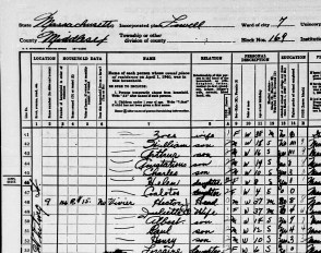 The 1940 Census Listing for 9 Whiting Street, Lowell.